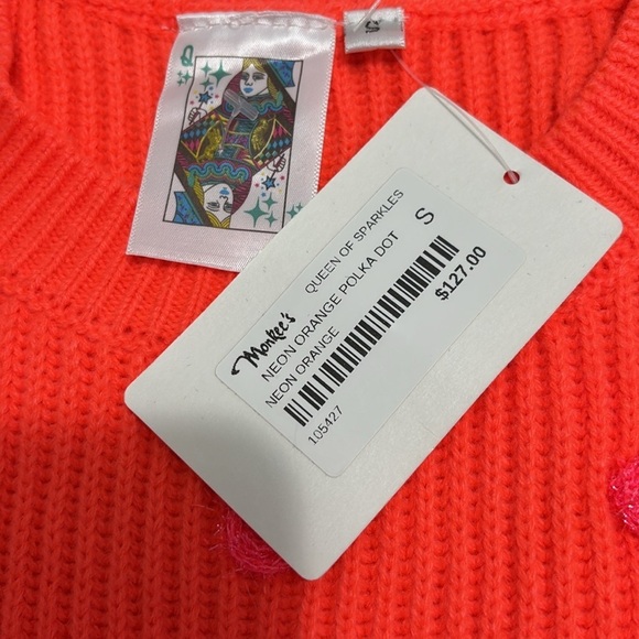 New QUEEN OF SPARKLES Neon Orange Polka Dot Sleeveless Sweater Size Small - Picture 5 of 8